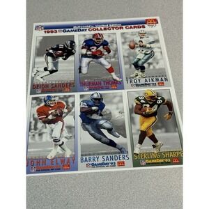 1993 McDonalds NFL GameDay A 1of3 Uncut Sheet Elway, Aikman, Deion Beery